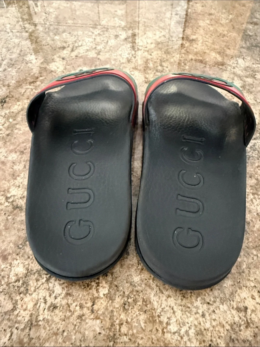 Gucci Black Slides with Red and Green Web Stripe Size 8 *Damaged*
